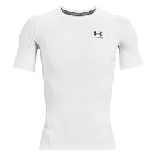 UA HeatGear SS Compression Shirt, White/Black 